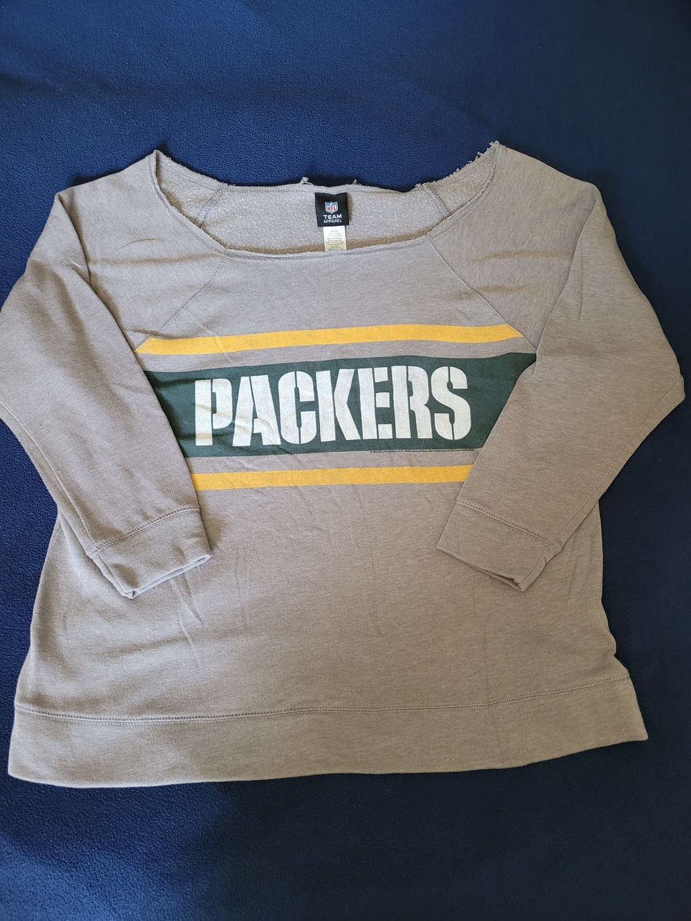 NWOT: NFL Packers Taupe Sweatshirt with Green & Gold Stripes